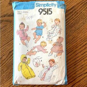 Vintage 1980s Simplicity 9515 Sewing Pattern Size 6 Months Baby Clothes COMPLETE